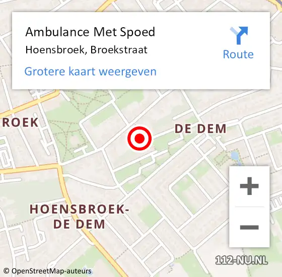 Locatie op kaart van de 112 melding: Ambulance Met Spoed Naar Hoensbroek, Broekstraat op 26 januari 2015 13:51