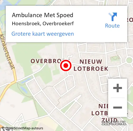 Locatie op kaart van de 112 melding: Ambulance Met Spoed Naar Hoensbroek, Overbroekerf op 26 januari 2015 14:07