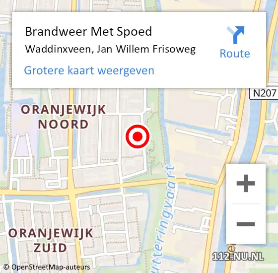 Locatie op kaart van de 112 melding: Brandweer Met Spoed Naar Waddinxveen, Jan Willem Frisoweg op 26 januari 2015 14:29