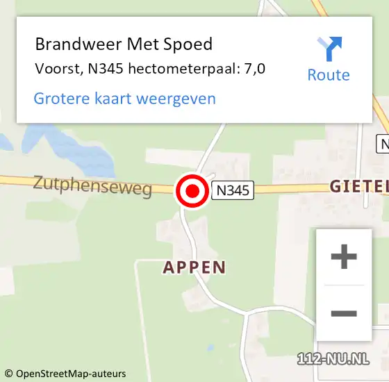 Locatie op kaart van de 112 melding: Brandweer Met Spoed Naar Voorst, N345 hectometerpaal: 7,0 op 28 oktober 2013 12:30