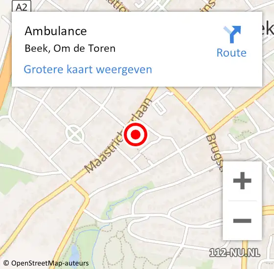 Locatie op kaart van de 112 melding: Ambulance Beek, Om de Toren op 26 januari 2015 15:04