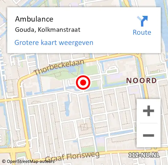 Locatie op kaart van de 112 melding: Ambulance Gouda, Kolkmanstraat op 26 januari 2015 16:31