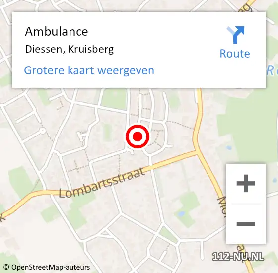 Locatie op kaart van de 112 melding: Ambulance Diessen, Kruisberg op 26 januari 2015 16:58