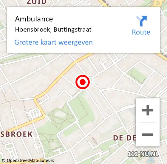 Locatie op kaart van de 112 melding: Ambulance Hoensbroek, Buttingstraat op 26 januari 2015 17:11