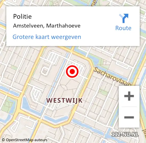 Locatie op kaart van de 112 melding: Politie Amstelveen, Marthahoeve op 26 januari 2015 18:55