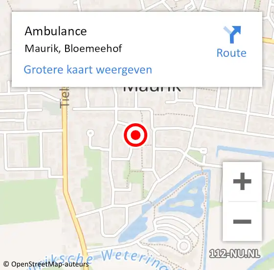 Locatie op kaart van de 112 melding: Ambulance Maurik, Bloemeehof op 28 oktober 2013 12:35