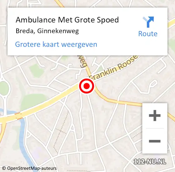 Locatie op kaart van de 112 melding: Ambulance Met Grote Spoed Naar Breda, Ginnekenweg op 26 januari 2015 19:58
