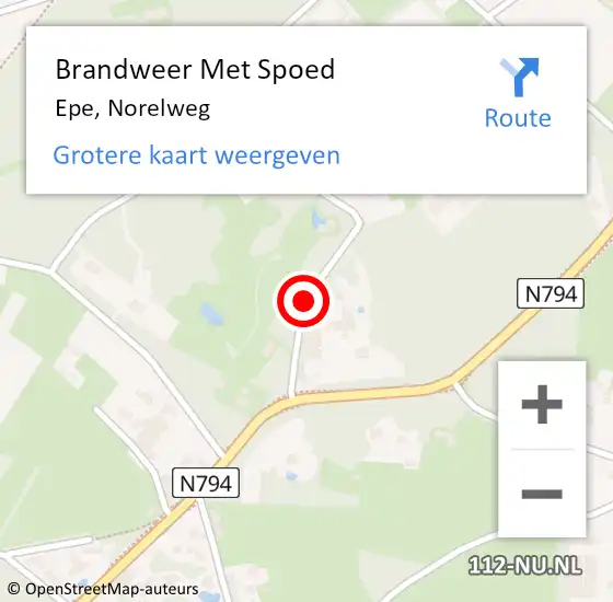 Locatie op kaart van de 112 melding: Brandweer Met Spoed Naar Epe, Norelweg op 28 oktober 2013 12:35