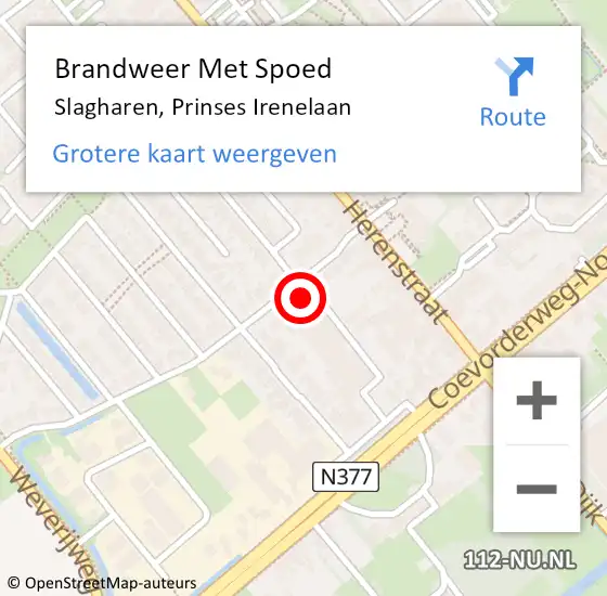 Locatie op kaart van de 112 melding: Brandweer Met Spoed Naar Slagharen, Prinses Irenelaan op 28 oktober 2013 12:36