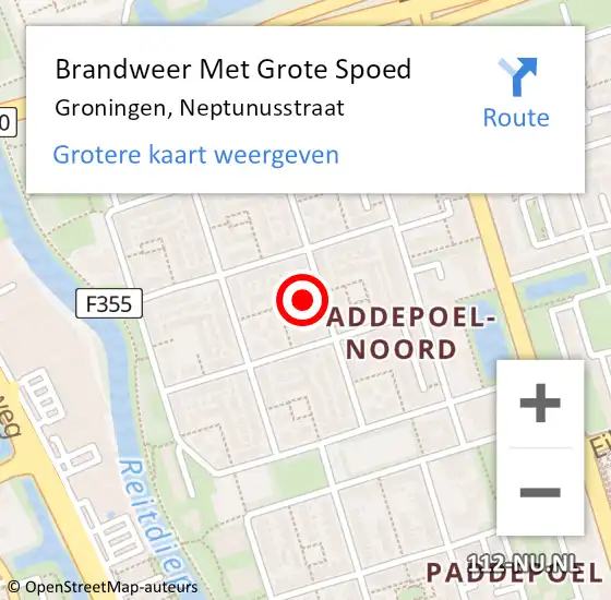 Locatie op kaart van de 112 melding: Brandweer Met Grote Spoed Naar Groningen, Neptunusstraat op 26 januari 2015 22:12