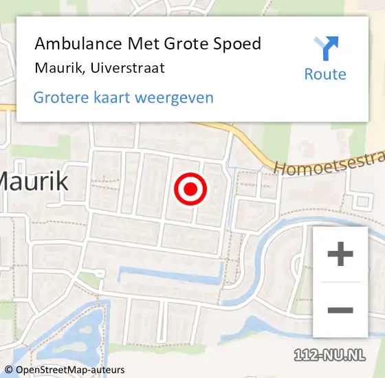 Locatie op kaart van de 112 melding: Ambulance Met Grote Spoed Naar Maurik, Uiverstraat op 26 januari 2015 23:21