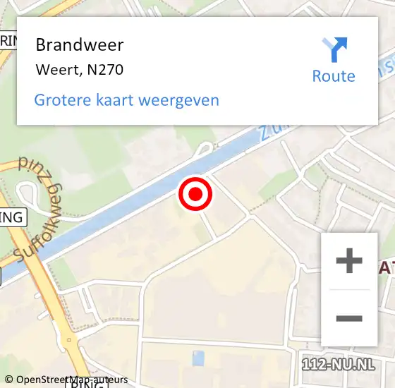 Locatie op kaart van de 112 melding: Brandweer Weert, N270 op 27 januari 2015 00:08
