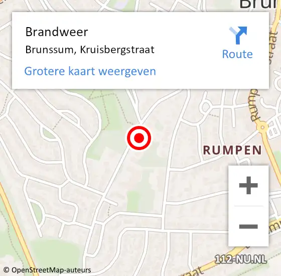 Locatie op kaart van de 112 melding: Brandweer Brunssum, Kruisbergstraat op 27 januari 2015 03:15