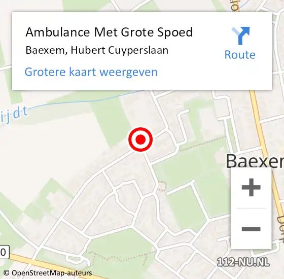 Locatie op kaart van de 112 melding: Ambulance Met Grote Spoed Naar Baexem, Hubert Cuyperslaan op 28 oktober 2013 12:39