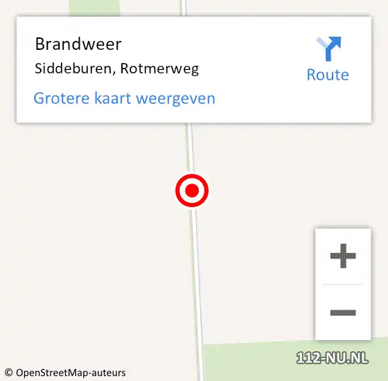 Locatie op kaart van de 112 melding: Brandweer Siddeburen, Rotmerweg op 27 januari 2015 07:28