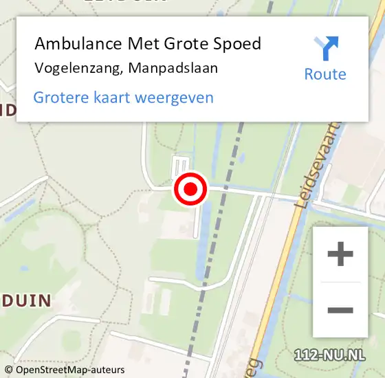 Locatie op kaart van de 112 melding: Ambulance Met Grote Spoed Naar Vogelenzang, Manpadslaan op 27 januari 2015 07:47