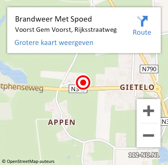 Locatie op kaart van de 112 melding: Brandweer Met Spoed Naar Voorst Gem Voorst, Rijksstraatweg op 28 oktober 2013 12:39