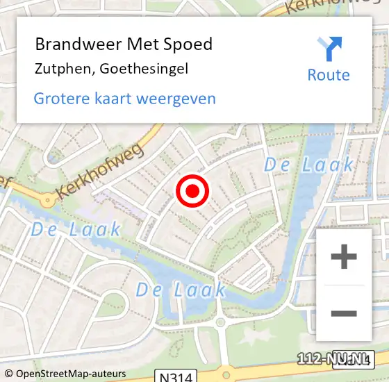 Locatie op kaart van de 112 melding: Brandweer Met Spoed Naar Zutphen, Goethesingel op 28 oktober 2013 12:40