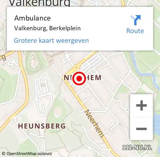 Locatie op kaart van de 112 melding: Ambulance Valkenburg, Berkelplein op 27 januari 2015 08:37