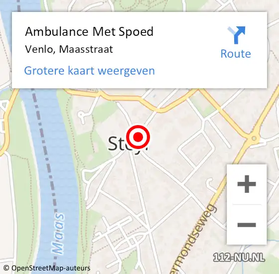 Locatie op kaart van de 112 melding: Ambulance Met Spoed Naar Venlo, Maasstraat op 27 januari 2015 08:52