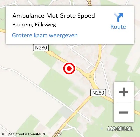 Locatie op kaart van de 112 melding: Ambulance Met Grote Spoed Naar Baexem, Rijksweg op 27 januari 2015 08:53