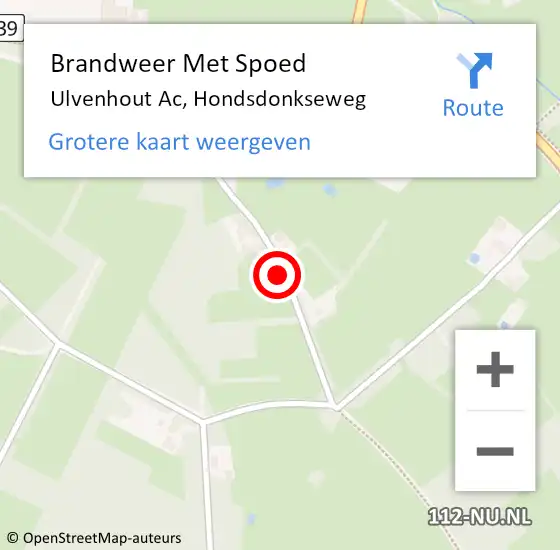 Locatie op kaart van de 112 melding: Brandweer Met Spoed Naar Ulvenhout Ac, Hondsdonkseweg op 28 oktober 2013 12:41