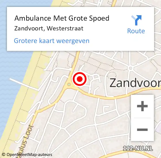 Locatie op kaart van de 112 melding: Ambulance Met Grote Spoed Naar Zandvoort, Westerstraat op 27 januari 2015 11:12