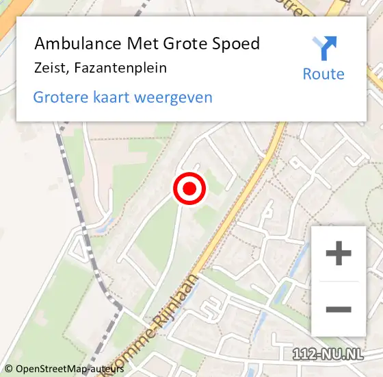 Locatie op kaart van de 112 melding: Ambulance Met Grote Spoed Naar Zeist, Fazantenplein op 27 januari 2015 11:52