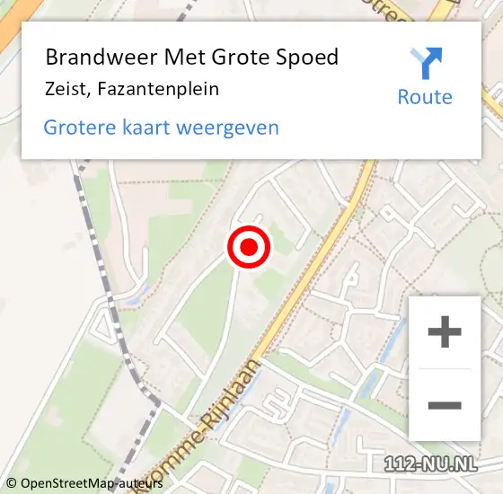 Locatie op kaart van de 112 melding: Brandweer Met Grote Spoed Naar Zeist, Fazantenplein op 27 januari 2015 11:52