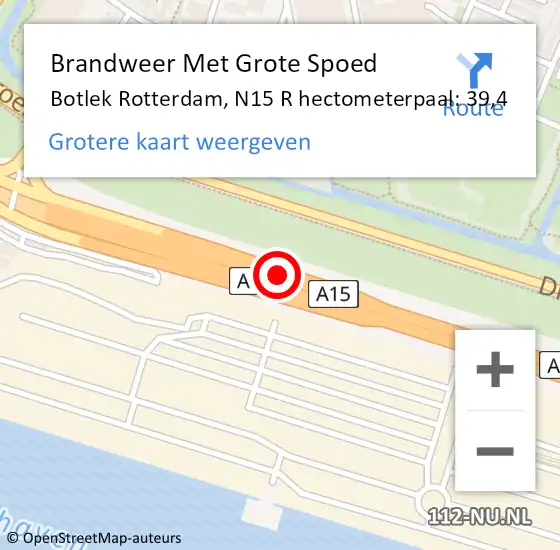 Locatie op kaart van de 112 melding: Brandweer Met Grote Spoed Naar Botlek Rotterdam, N15 R hectometerpaal: 39,4 op 27 januari 2015 11:57