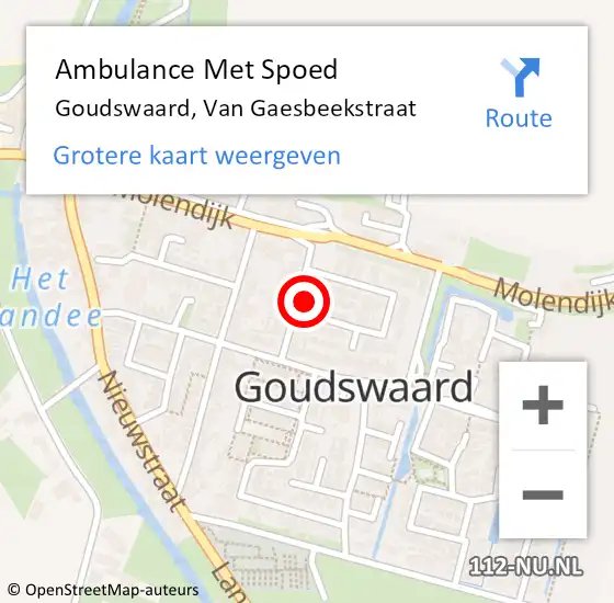 Locatie op kaart van de 112 melding: Ambulance Met Spoed Naar Goudswaard, Van Gaesbeekstraat op 27 januari 2015 13:10
