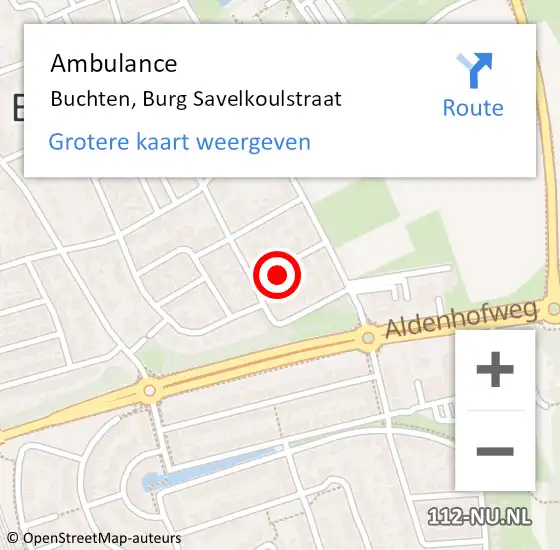 Locatie op kaart van de 112 melding: Ambulance Buchten, Burg Savelkoulstraat op 27 januari 2015 13:34