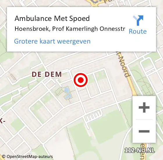 Locatie op kaart van de 112 melding: Ambulance Met Spoed Naar Hoensbroek, Prof Kamerlingh Onnesstr op 27 januari 2015 13:55