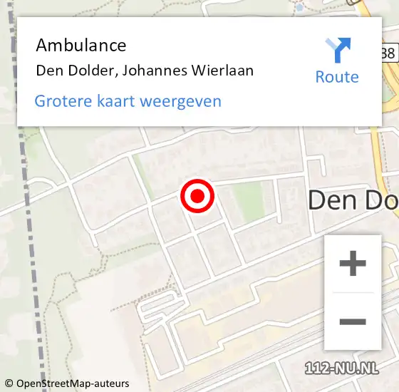 Locatie op kaart van de 112 melding: Ambulance Den Dolder, Johannes Wierlaan op 27 januari 2015 14:17