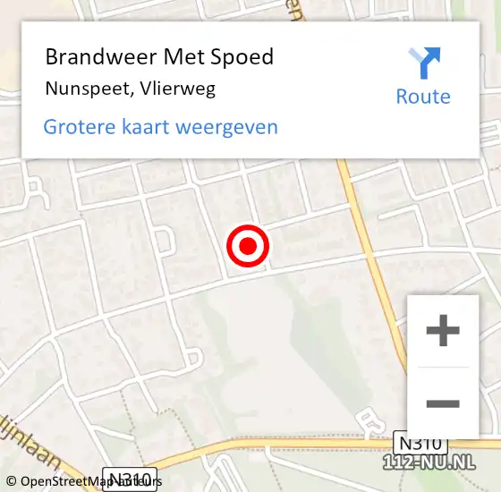 Locatie op kaart van de 112 melding: Brandweer Met Spoed Naar Nunspeet, Vlierweg op 28 oktober 2013 12:47