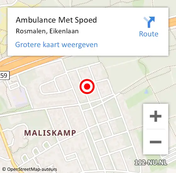 Locatie op kaart van de 112 melding: Ambulance Met Spoed Naar Rosmalen, Eikenlaan op 27 januari 2015 14:58