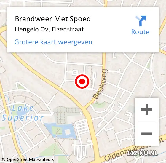 Locatie op kaart van de 112 melding: Brandweer Met Spoed Naar Hengelo Ov, Elzenstraat op 27 januari 2015 15:15