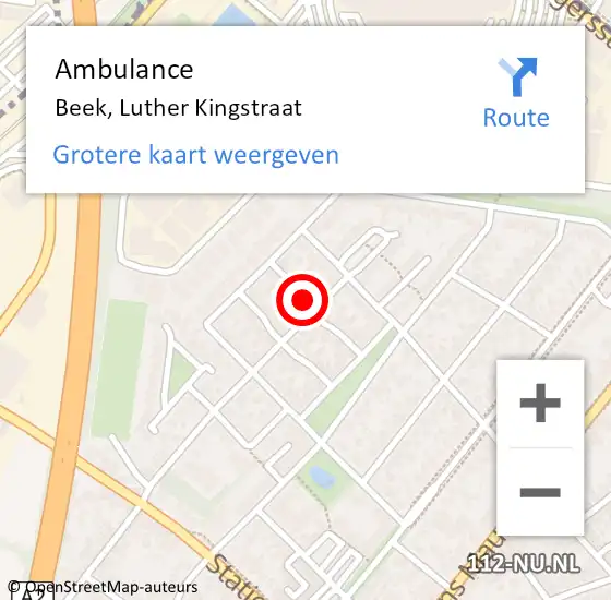 Locatie op kaart van de 112 melding: Ambulance Beek, Luther Kingstraat op 27 januari 2015 16:09