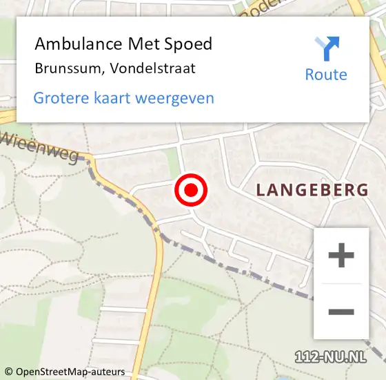 Locatie op kaart van de 112 melding: Ambulance Met Spoed Naar Brunssum, Vondelstraat op 27 januari 2015 19:19