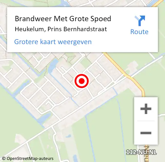 Locatie op kaart van de 112 melding: Brandweer Met Grote Spoed Naar Heukelum, Prins Bernhardstraat op 28 oktober 2013 12:51