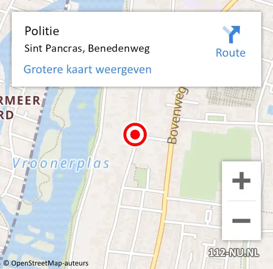 Locatie op kaart van de 112 melding: Politie Sint Pancras, Benedenweg op 27 januari 2015 21:16