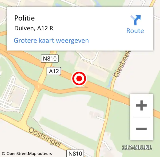 Locatie op kaart van de 112 melding: Politie Duiven, A12 R op 28 oktober 2013 12:53