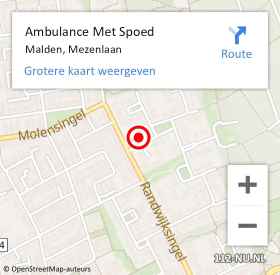 Locatie op kaart van de 112 melding: Ambulance Met Spoed Naar Malden, Mezenlaan op 27 januari 2015 23:46