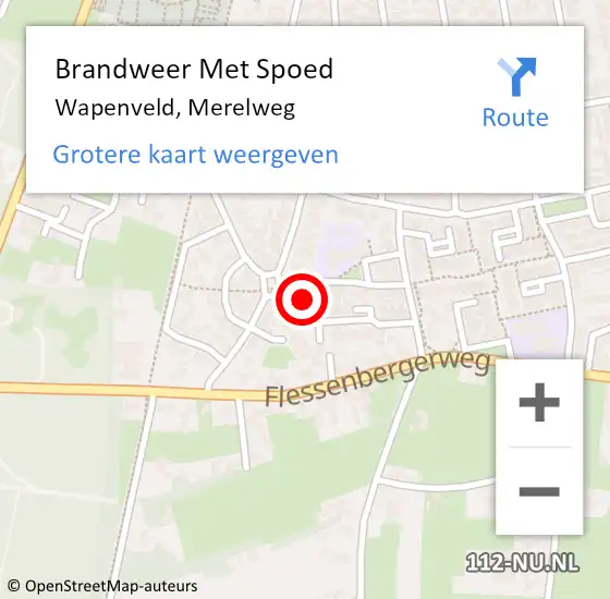 Locatie op kaart van de 112 melding: Brandweer Met Spoed Naar Wapenveld, Merelweg op 28 oktober 2013 12:54