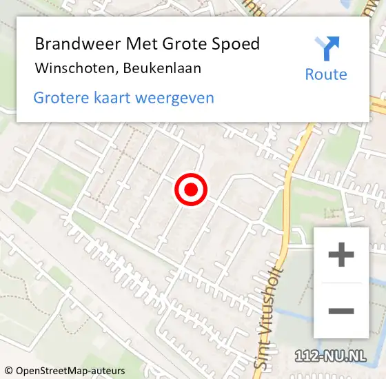 Locatie op kaart van de 112 melding: Brandweer Met Grote Spoed Naar Winschoten, Beukenlaan op 28 januari 2015 03:08