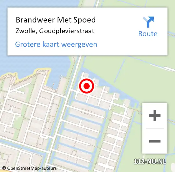 Locatie op kaart van de 112 melding: Brandweer Met Spoed Naar Zwolle, Goudplevierstraat op 28 oktober 2013 12:55