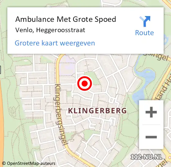 Locatie op kaart van de 112 melding: Ambulance Met Grote Spoed Naar Venlo, Heggeroosstraat op 28 januari 2015 04:59