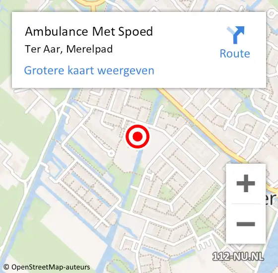 Locatie op kaart van de 112 melding: Ambulance Met Spoed Naar Ter Aar, Merelpad op 28 januari 2015 06:03