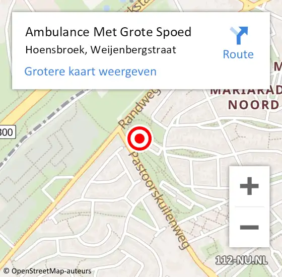 Locatie op kaart van de 112 melding: Ambulance Met Grote Spoed Naar Hoensbroek, Weijenbergstraat op 28 januari 2015 07:13