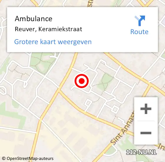 Locatie op kaart van de 112 melding: Ambulance Reuver, Keramiekstraat op 28 januari 2015 09:30